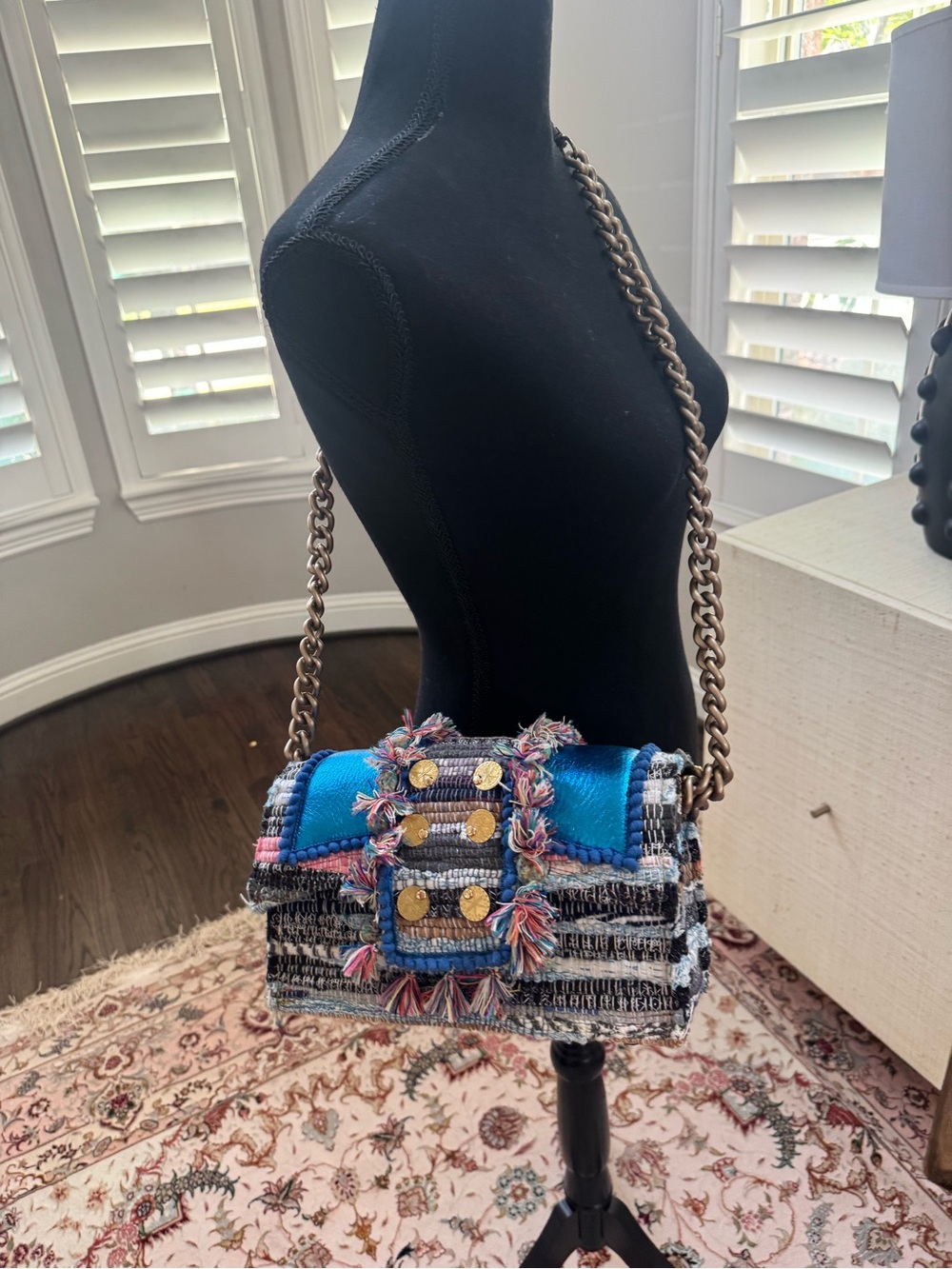 Kooreloo Crossbody Bag with Gold-Tone Chain and Fringe Trim